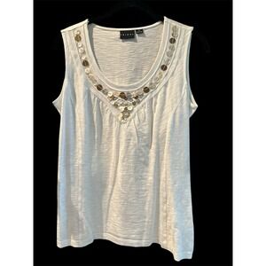 !! SOLD !! Women's Tribal Size M Sleeveless Cotton Tank Top‎ Iridescent Beads